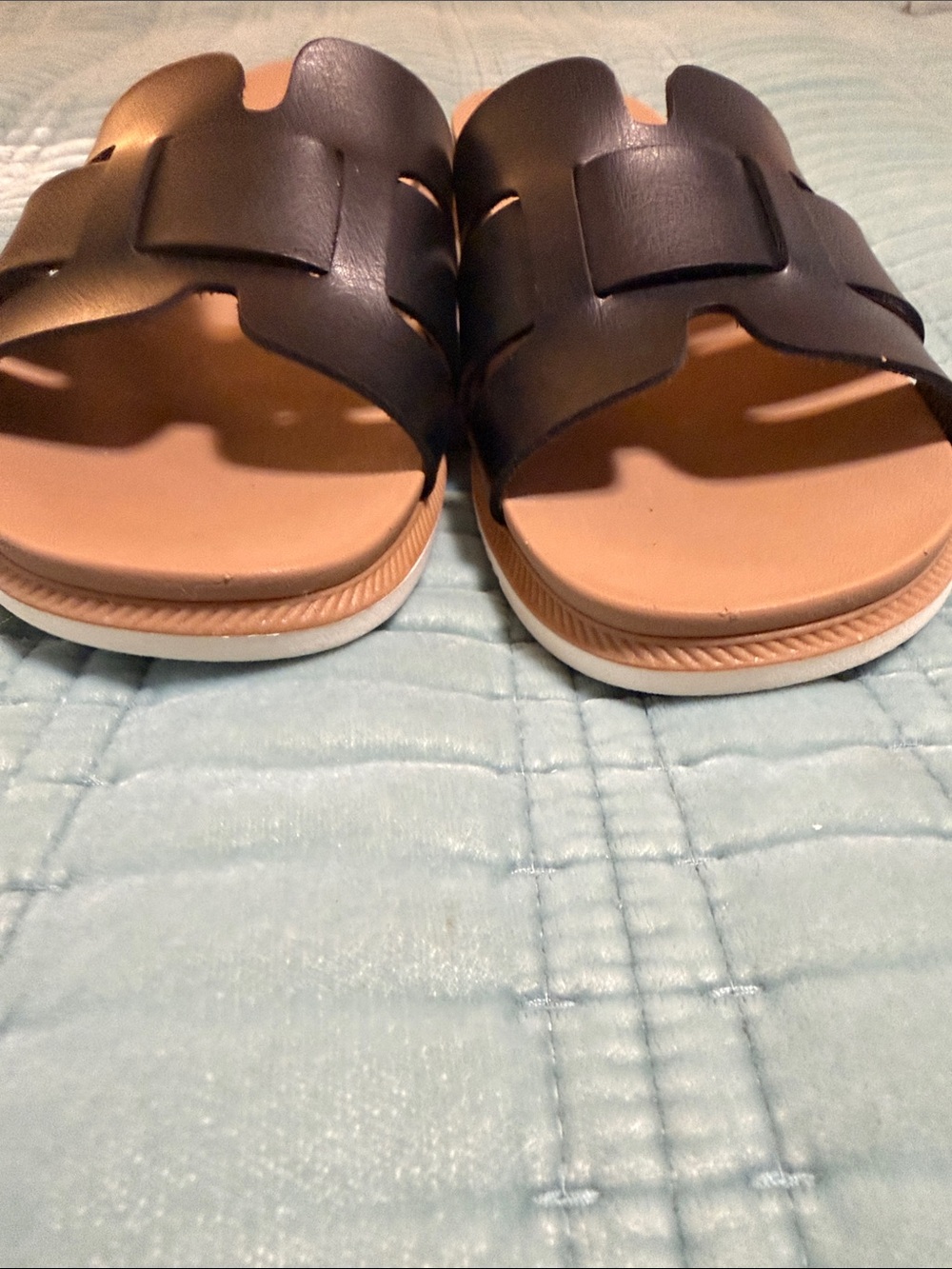 Skechers BOBS Women's Black Slide Sandals with Tan Footbed - Picture 6 of 6